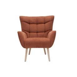 MILIBOO Fauteuil Scandinave Tissu Effet Velours Texturé Terre Brûlée Et Hévéa Massif AVERY - Orange Velours