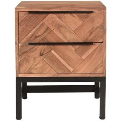 MILIBOO Table De Chevet Motif Chevrons Acacia Massif Et Métal Noir STICK - Bois Clair / Noir