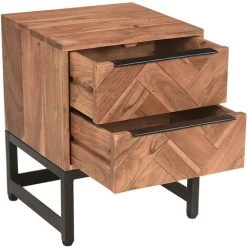 MILIBOO Table De Chevet Motif Chevrons Acacia Massif Et Métal Noir STICK - Bois Clair / Noir -France MILIBOO Soldes 2022 66411374 3