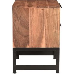 MILIBOO Table De Chevet Motif Chevrons Acacia Massif Et Métal Noir STICK - Bois Clair / Noir -France MILIBOO Soldes 2022 66411374 4