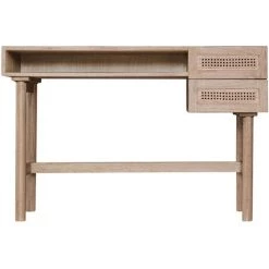 MILIBOO Bureau En Bois Clair Avec Casier Et Tiroirs En Cannage Rotin L120 Cm GALINA - Naturel