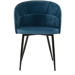 MILIBOO Chaise Design En Tissu Velours Bleu Pétrole Et Métal Noir JOLLY - Bleu Pétrole Velours