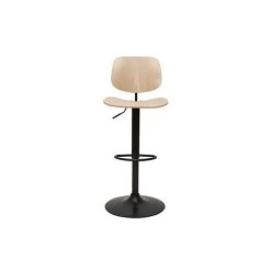 MILIBOO Tabouret De Bar Relevable Bois Clair Et Métal Noir TOBIAS - Naturel