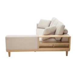 MILIBOO Canapé D'angle Droit 5 Places Avec Rangements Tissu Effet Velours Texturé Beige Et Bois Clair KOMAO - Beige Naturel Velours -France MILIBOO Soldes 2022 67161281 3