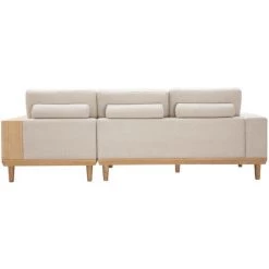 MILIBOO Canapé D'angle Droit 5 Places Avec Rangements Tissu Effet Velours Texturé Beige Et Bois Clair KOMAO - Beige Naturel Velours -France MILIBOO Soldes 2022 67161281 4