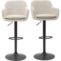 MILIBOO Tabourets De Bar Réglables Tissu Effet Velours Beige Et Métal (lot De 2) AMIKA - Beige Velours