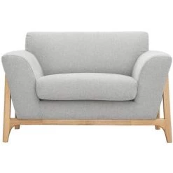 MILIBOO Fauteuil Scandinave En Tissu Effet Velours Texturé Gris Clair Et Frêne ASAKO - Gris Clair Velours