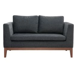 MILIBOO Canapé 2 Places En Tissu Effet Velours Texturé Gris Foncé Et Bois Foncé SHIRO - Gris Velours