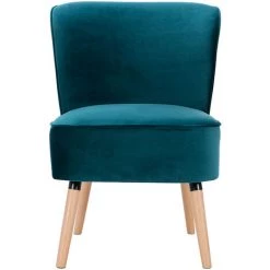 MILIBOO Fauteuil En Velours Bleu Pétrole Et Bois Clair KAHLO - Bleu Pétrole Velours