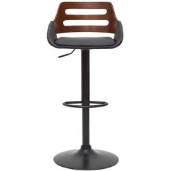 MILIBOO Tabouret De Bar Relevable Design Noir Et Noyer PERNIK - Noyer / Noir