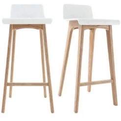 MILIBOO Tabourets De Bar Scandinaves Blancs Et Bois Clair H75 Cm (lot De 2) BALTIK - Blanc