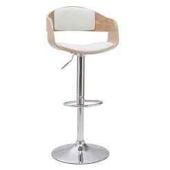 MILIBOO Tabourets De Bar Design Réglables En Polyuréthane Blanc Et Bois Clair (lot De 2) EUSTACHE - Bois Clair / Blanc -France MILIBOO Soldes 2022 69280318 3