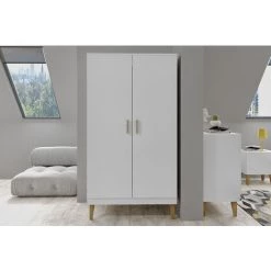 MILIBOO Armoire Blanche Et Bois Clair Avec Penderie Et étagères ELIAS - Blanc -France MILIBOO Soldes 2022 69755295 3
