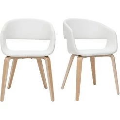 MILIBOO Chaises Design En Polyuréthane Blanc Et Pieds Bois Clair (lot De 2) SLAM - Bois Clair / Blanc