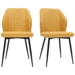 MILIBOO Chaises Design En Tissu Effet Velours Jaune Moutarde Et Pieds Métal Noir (lot De 2) FANETTE - Jaune Velours