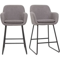 MILIBOO Tabourets De Bar En Tissu Effet Velours Gris H75 Cm (lot De 2) AMIKA - Gris Clair Velours
