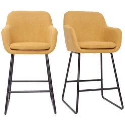 MILIBOO Tabourets De Bar En Tissu Effet Velours Jaune Moutarde H65 Cm (lot De 2) AMIKA - Jaune Velours