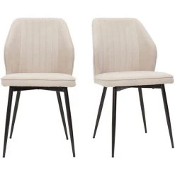MILIBOO Chaises Design En Tissu Effet Velours Beige Et Pieds Métal Noir (lot De 2) FANETTE - Beige Velours
