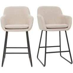 MILIBOO Tabourets De Bar En Tissu Effet Velours Beige H65 Cm (lot De 2) AMIKA - Beige Velours