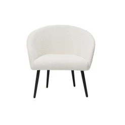 MILIBOO Fauteuil Design Blanc En Tissu Effet Laine Bouclée Et Pieds En Metal Noir OLIVIA - Blanc