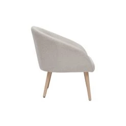 MILIBOO Fauteuil En Tissu Effet Velours Texturé Beige Et Pieds Bois Clair OLIVIA - Beige Velours -France MILIBOO Soldes 2022 71497990 3
