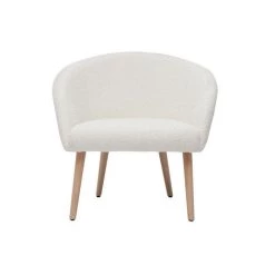 MILIBOO Fauteuil Blanc En Tissu Effet Laine Bouclée Et Pieds Bois Clair OLIVIA - Blanc
