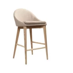 MILIBOO Tabourets De Bar Scandinaves En Tissu Beige Et Frêne Massif H66 Cm (lot De 2) DALIA - Beige -France MILIBOO Soldes 2022 71604624 3