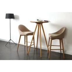 MILIBOO Tabourets De Bar Scandinaves En Tissu Beige Et Frêne Massif H66 Cm (lot De 2) DALIA - Beige -France MILIBOO Soldes 2022 71604624 5