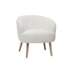 MILIBOO Fauteuil Scandinave En Tissu Effet Laine Bouclée Et Bois MAGGIE - Blanc -France MILIBOO Soldes 2022 71614575 2